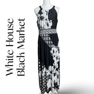 WHITE HOUSE BLACK MARKET Floral Goddess Vibes Maxi Dress BLK & WHT, Size S